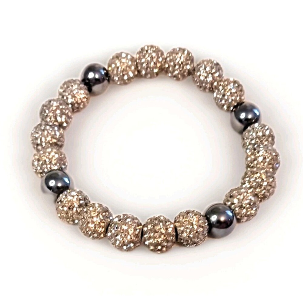 VTG Womens 10mm Crystal Pave Disco Balls & Beads Stretch Bracelet Estate Jewelry